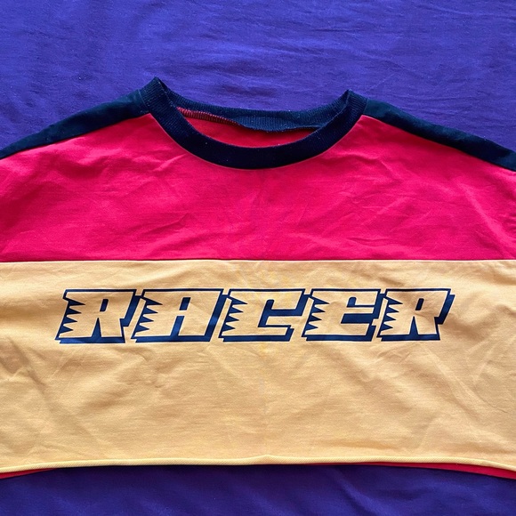 CREEPS Boutique Yellow and Red Cropped Racer Long Sleeve Top - Picture 2 of 8